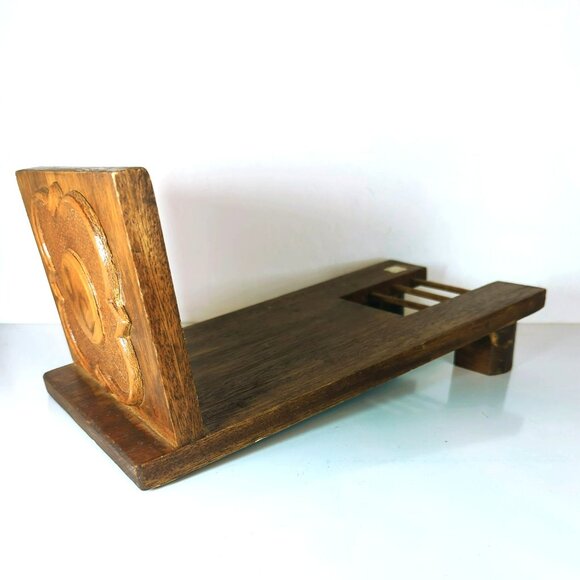 Vintage Slanted Wood Book Rack Shelf Handmade JC Monogram for Bible - Picture 3 of 5